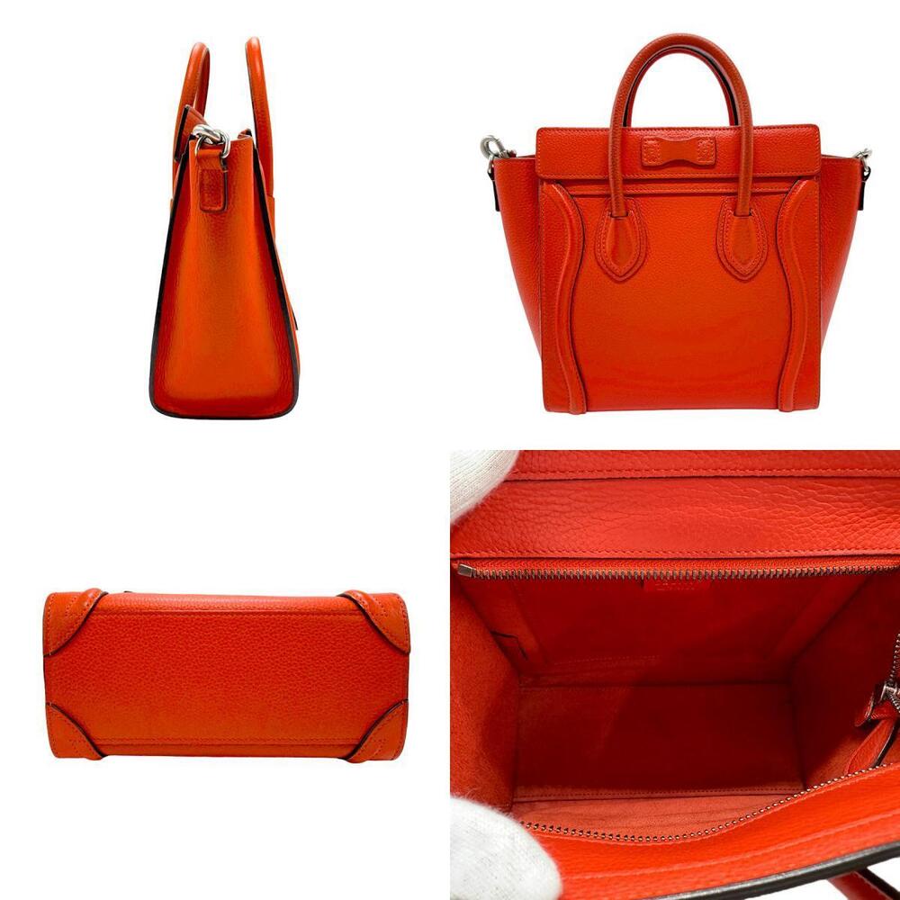 Celine Luggage Shopper Handbag Crossbody Shoulder Bag Orange Silver Leather - Picture 2 of 4